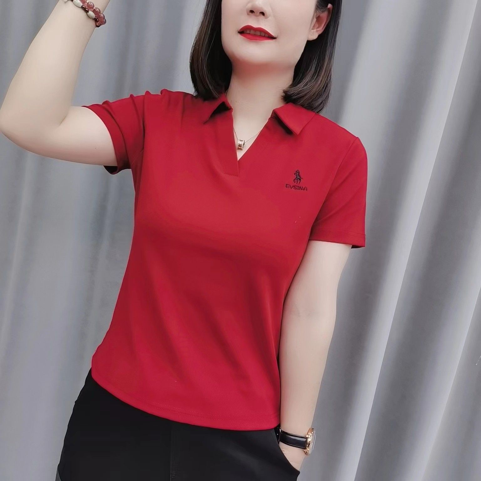 T恤女夏装polo衫2026年新款短袖翻领洋气中年人妈妈装大码上衣