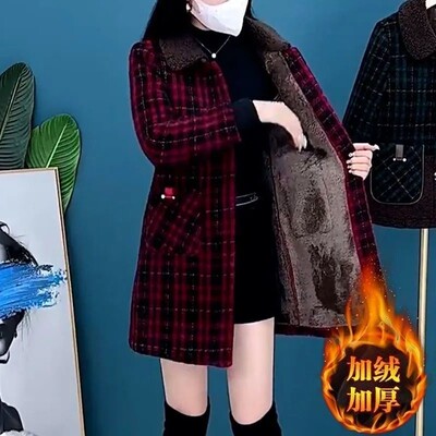【芭拉婷】高档一体绒中长款妈妈外套女2025冬装新款气质洋气加绒