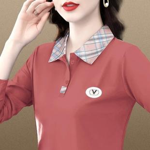 2025潮女恤春秋翻领洋气长袖 气质衫 纯棉领打底女装 上衣 芭拉婷