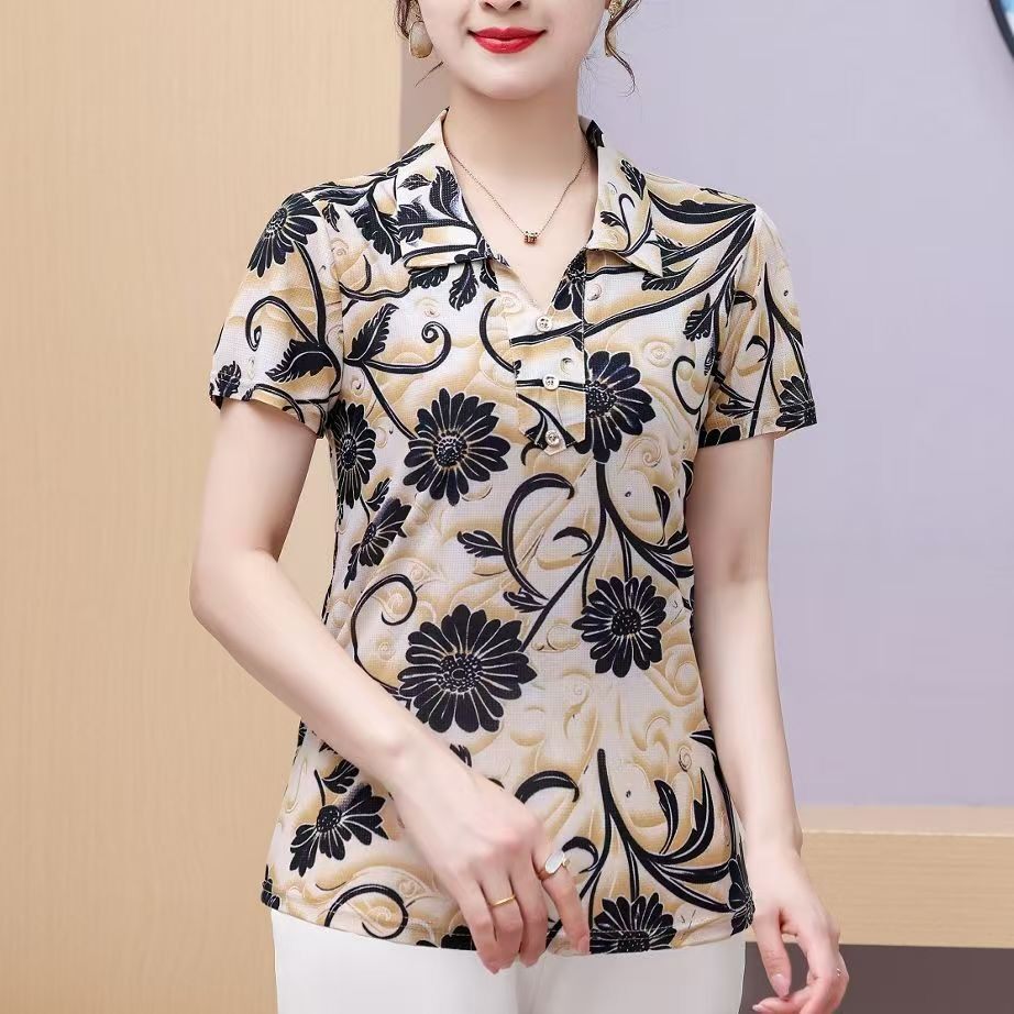 好看品质夏季polo衫T恤妈妈装大码中老年翻领t短袖运动休闲上衣女