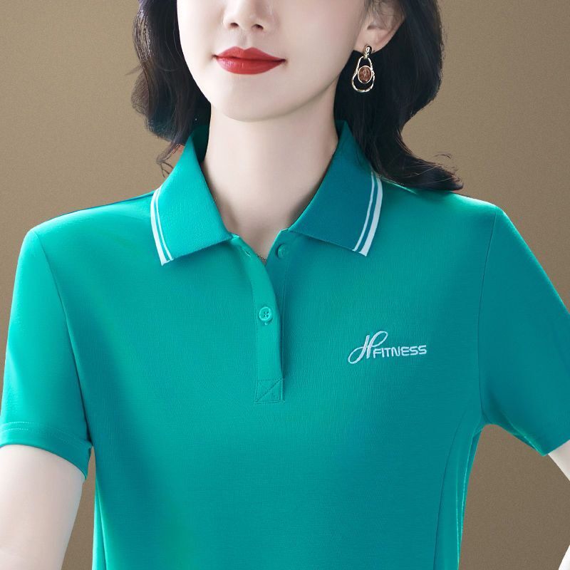 【芭拉婷】【1066#M-4XL/4色】短袖女t恤2026女士夏季宽松运动pol