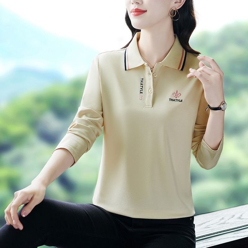 POLO领新款中年妈妈长袖打底翻领洋气时尚上衣春秋女士t恤长袖潮