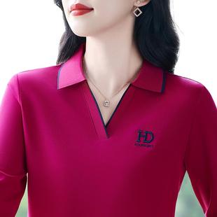 秋季 印花长袖 纯棉搭女装 妈妈穿设计洋气POLO减龄中年百 芭拉婷