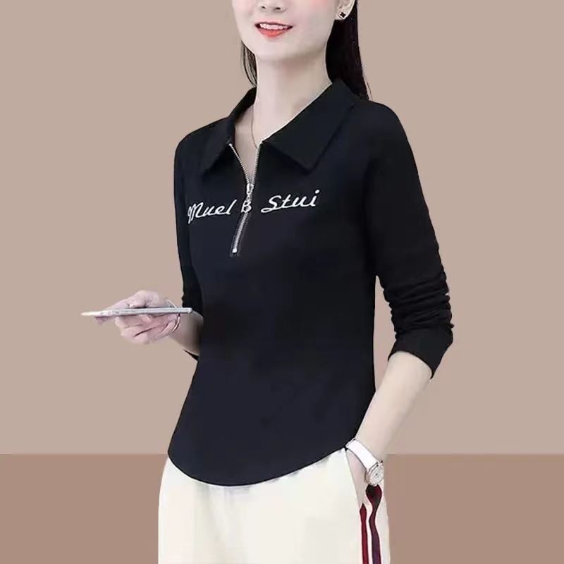 【芭拉婷】长袖T恤女士拉链polo衫2025秋季新款妈妈女装中老年打