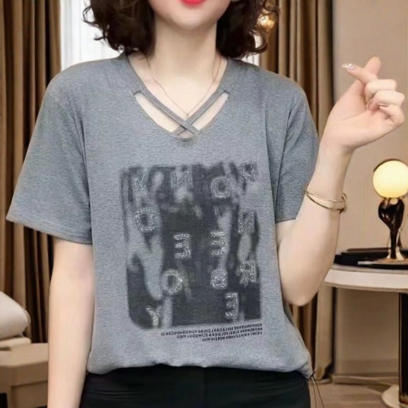 【芭拉婷】夏季t恤女士新款时尚潮流洋气小衫百搭显瘦气质短袖体