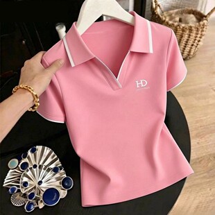 【芭拉婷】【精梳棉95棉5氨纶】夏季百搭时尚翻领短袖新款小众设