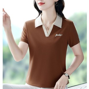 【芭拉婷】翻领短袖T恤女士夏季新款2025时尚刺绣百搭宽松大码POL