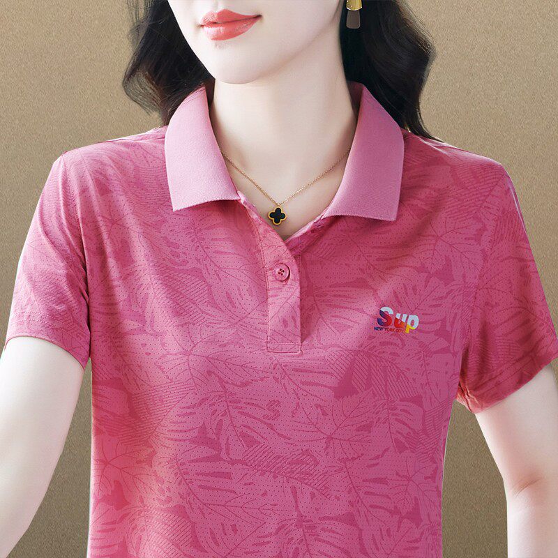 翻领短袖t恤女Polo衫洋气时尚妈妈夏季女装休闲运动中老年上衣