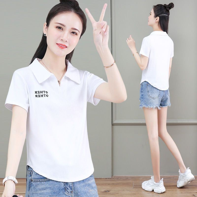 2026新款夏季翻领polo衫上衣百搭修身韩版刺绣小个子短袖t恤女装