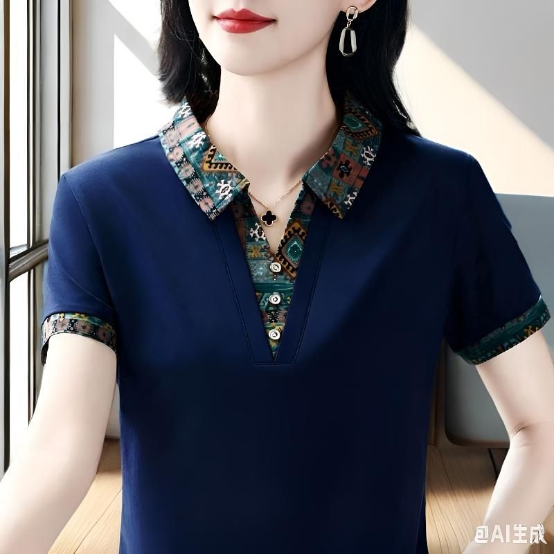 新款翻领夏季短袖T恤女装中年Polo衫运动大码衣服女百搭休闲上衣