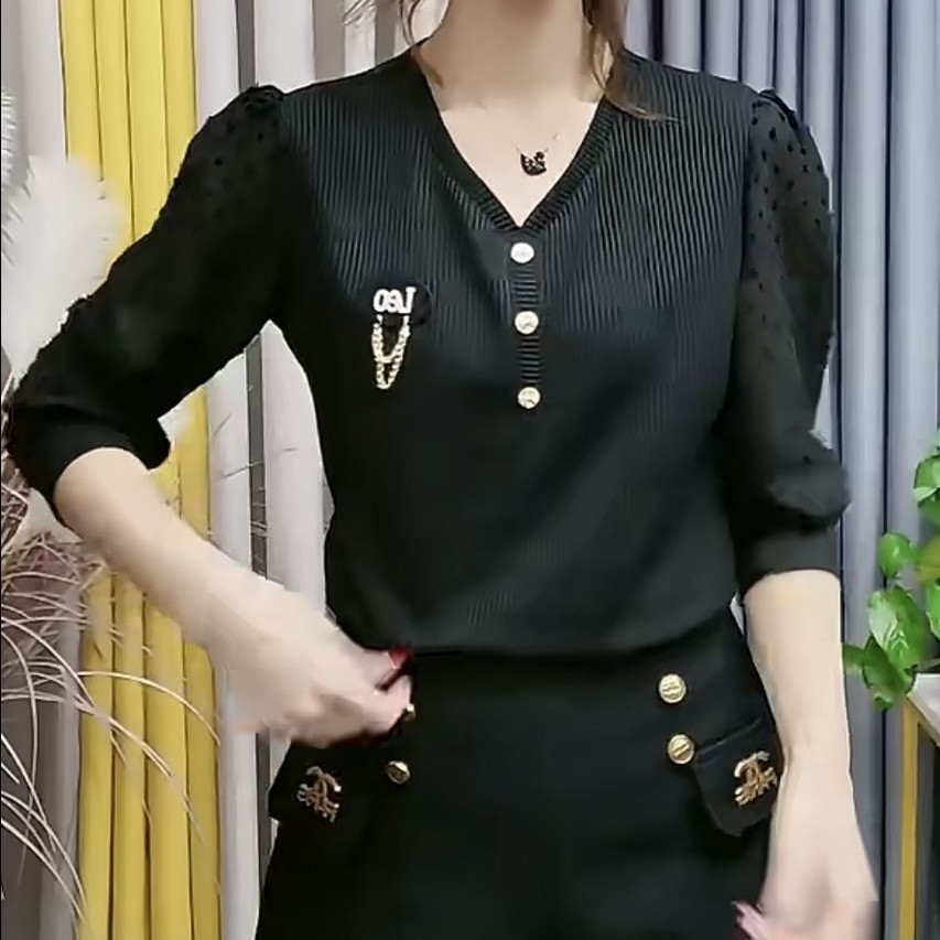 针织衫春秋薄款长袖上衣女新款时尚洋气V领修身显瘦女士高档衬衫