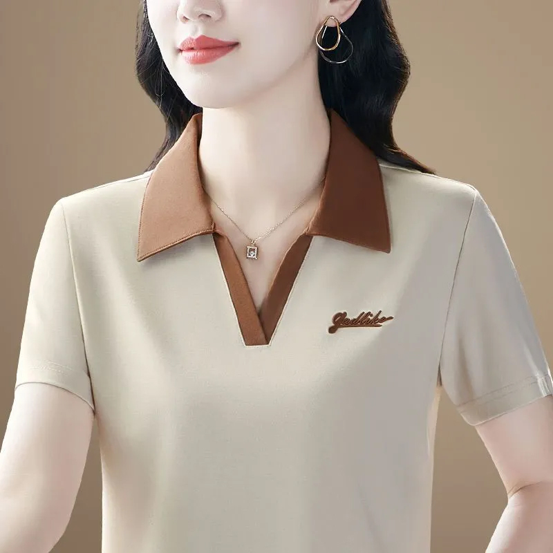 时尚洋气Polo衫女士夏2025新款翻领短袖t恤休闲百搭中年妈妈上衣