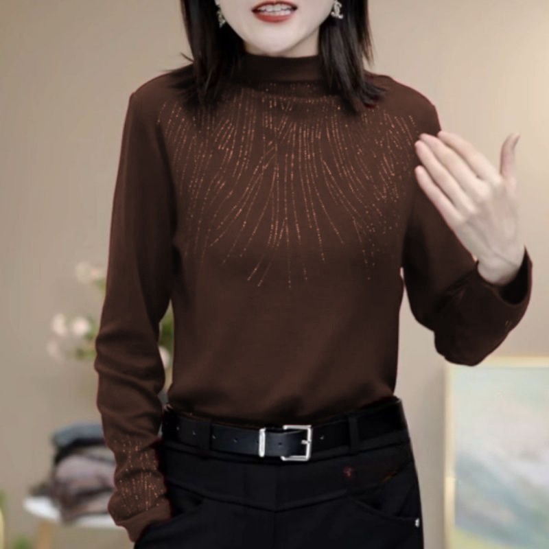 秋冬新款时尚气质显瘦减龄修身设计体恤加绒加厚长袖保暖妈妈装