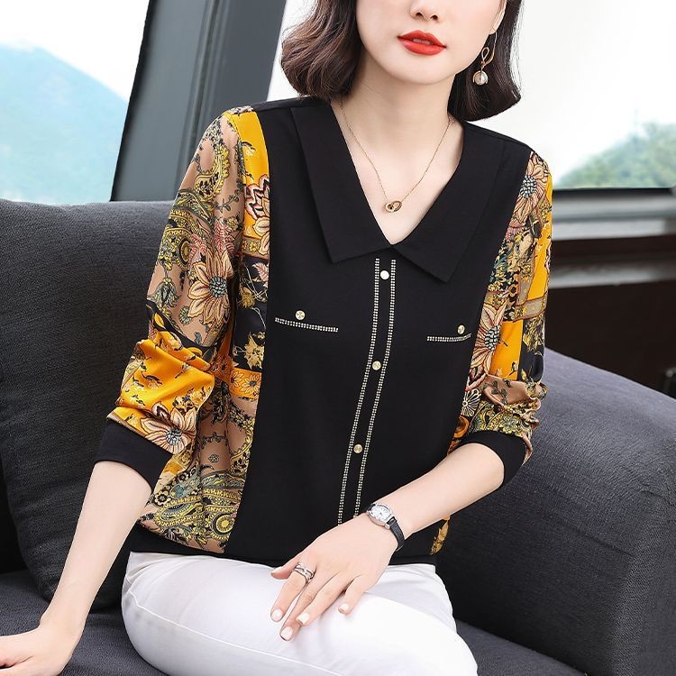 妈妈装春秋长袖洋气小衫2026新款中年女薄款打底上衣中老年T恤衫