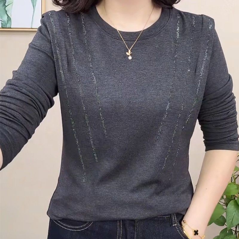 【芭拉婷】德绒女士烫钻t恤长袖保暖上衣新款时尚妈妈打底衫大码
