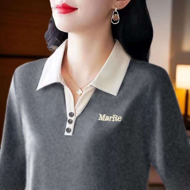 【芭拉婷】春秋长袖休闲女士韩版遮肚polo衫打底妈妈衫时尚百搭宽