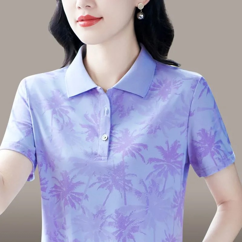 【芭拉婷】翻领短袖t恤女Polo衫洋气时尚妈妈夏季女装休闲运动中