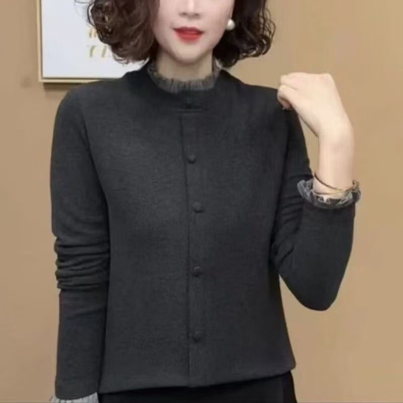 【芭拉婷】螺纹德绒 妈妈冬季打底衫女春秋修身百搭欧货长袖T恤德