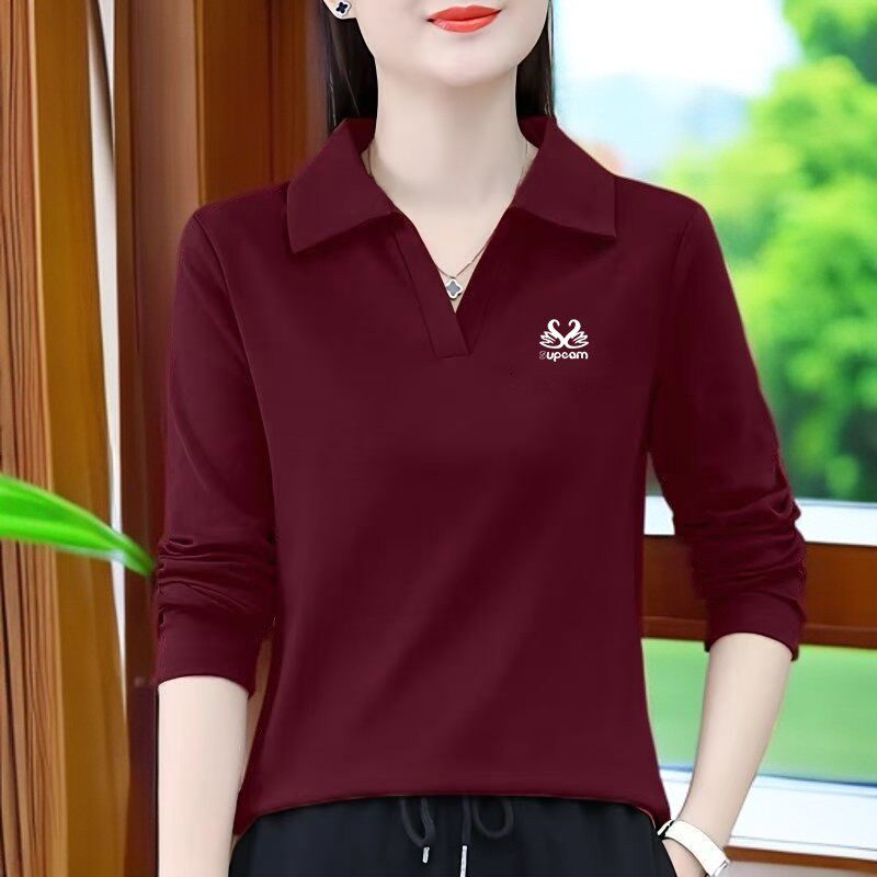工厂直销POLO领春秋季薄款百搭气质打底衫大码洋气显瘦长袖女士翻