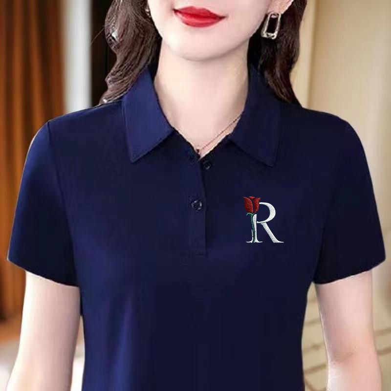 新款翻领POLO衫上衣女装短袖夏季广场舞蹈服休闲宽松显瘦运动T恤