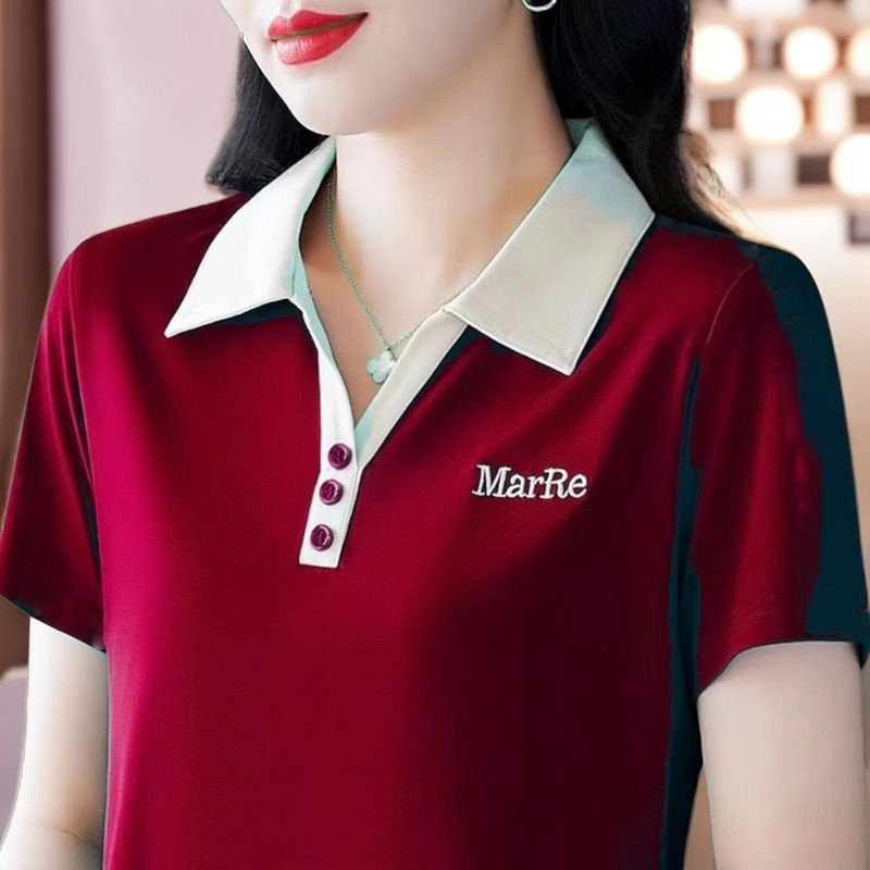纯色百搭短袖t恤女士洋气大码2026夏季新款翻领妈妈装Polo领上衣