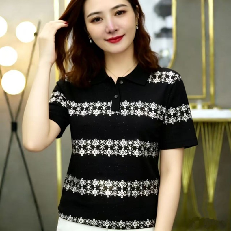 【芭拉婷】 中年妈妈装减龄夏季新款百搭休闲女装短袖t恤女遮肉洋