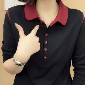 长袖T恤女春秋季翻领妈妈装减龄有领上衣百搭新款2025洋气polo衫