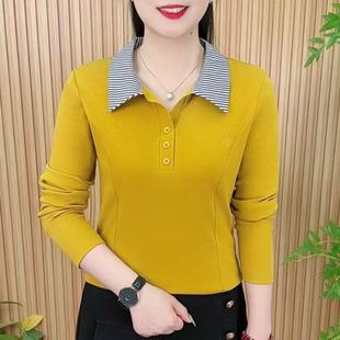 打底刺绣恤polo简约时尚 春秋季 小衫 长袖 t女士翻 洋气衫 芭拉婷