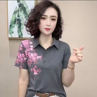 抖音爆款女士短袖新款妈妈中年宽松小衫中年人女士t恤短袖