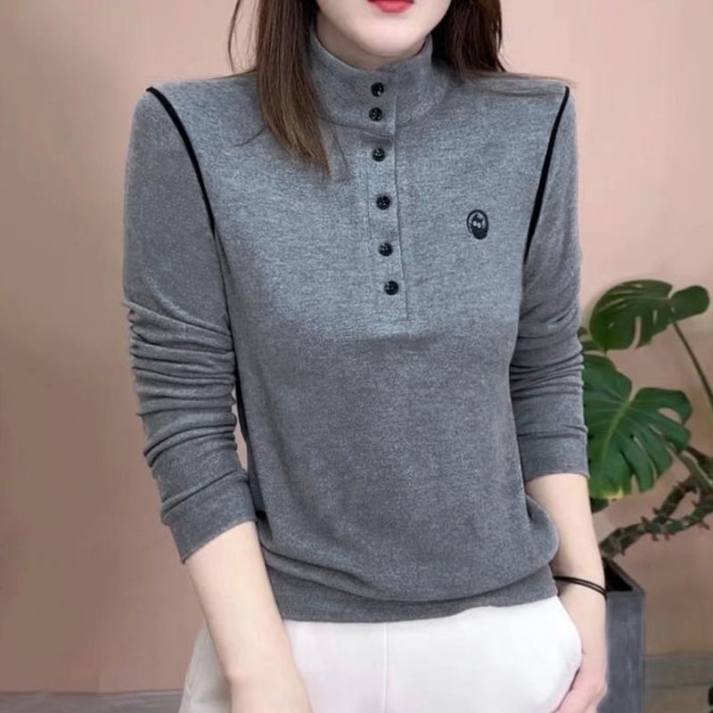 【芭拉婷】2026秋冬装拼色半高领德绒卫衣女时尚刺绣百搭加厚打底