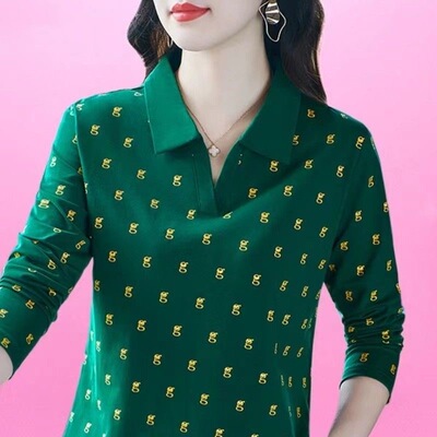 高档长袖t恤女妈妈春秋季洋气polo衫中年女士大码显瘦运动上衣女