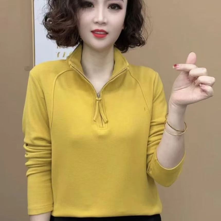 【芭拉婷】螺纹德绒 妈妈冬季打底衫女春秋修身百搭欧货长袖T恤德