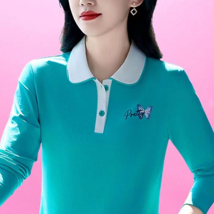 【芭拉婷】POLO领春季薄款百搭气质打底衫大码洋气条纹显瘦长袖女