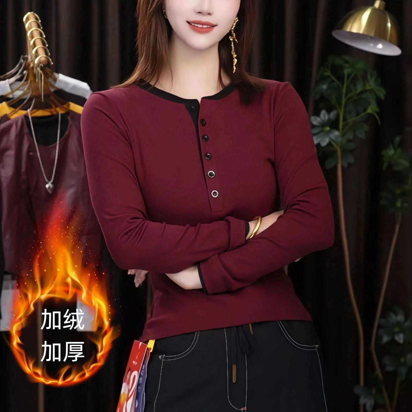 【芭拉婷】秋冬季新款小衫中年妈妈女士上衣休闲百搭时尚上衣洋气