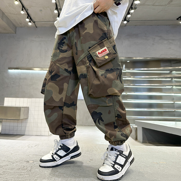 男童迷彩裤子加绒加厚纯棉2025新款中大儿童洋气秋冬款工装裤长裤