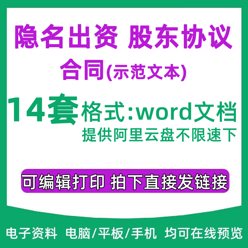 隐名出资投资合伙人协议书word模板范文持股东隐名法律责任合同-封面