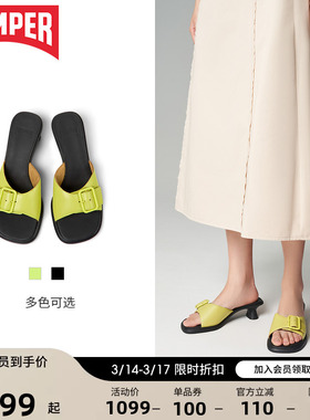Camper看步女鞋Dina新款复古通勤高跟鞋扣带粗跟气质百搭休闲拖鞋