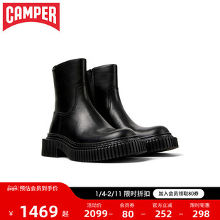 Camper看步女靴Pix Berlin黑色经典皮靴英伦风潮流百搭中筒靴