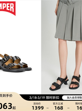 Camper看步女鞋Dina新款夏季粗跟凉鞋女厚底法式真皮高跟鞋
