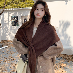 大三角围巾秋冬季女士高级感防风寒保暖加厚百搭针织围脖披肩两用