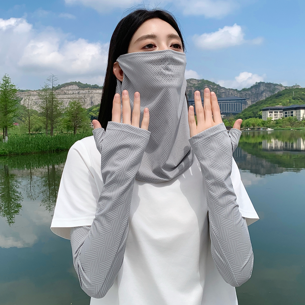 二件套防晒面罩冰丝围脖男面纱头巾护颈脖子夏天钓鱼头套骑行面巾