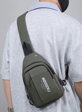 新款胸包男款男士运动休闲胸前包帆布单肩小背包牛津布黑色斜挎包