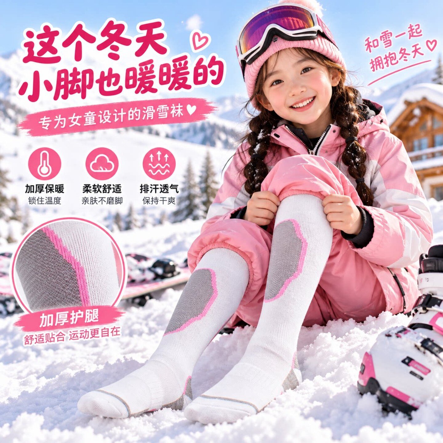 冬季高筒滑雪袜子男女童加厚防寒