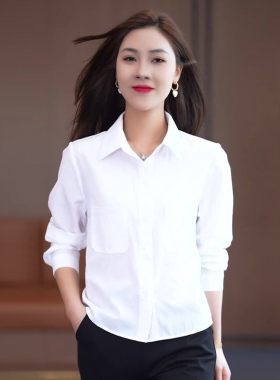 高档白色长袖衬衫女新款女装红色短款上衣春秋季时尚宽松休闲衬衣