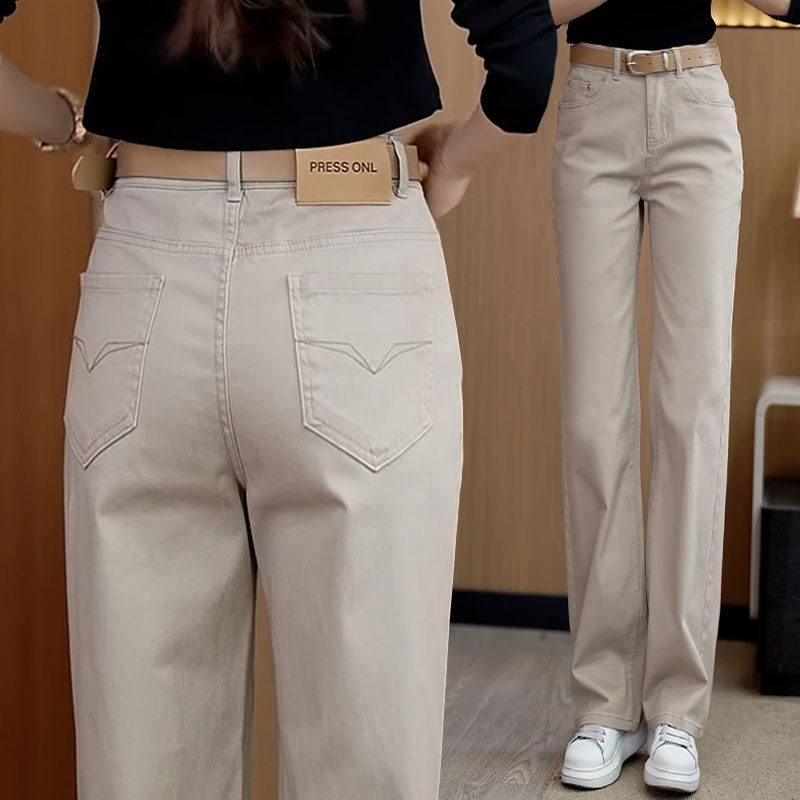 高档纯棉牛仔裤女窄版直筒裤夏季薄款水洗软牛仔宽裤柔软休闲 裤