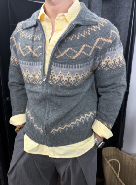 复古中性费尔岛名族风开衫毛衣设计男式长袖针织衫