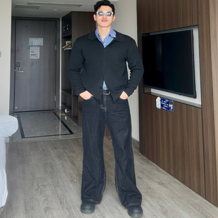 PS复古百搭原牛直筒黑色牛子裤