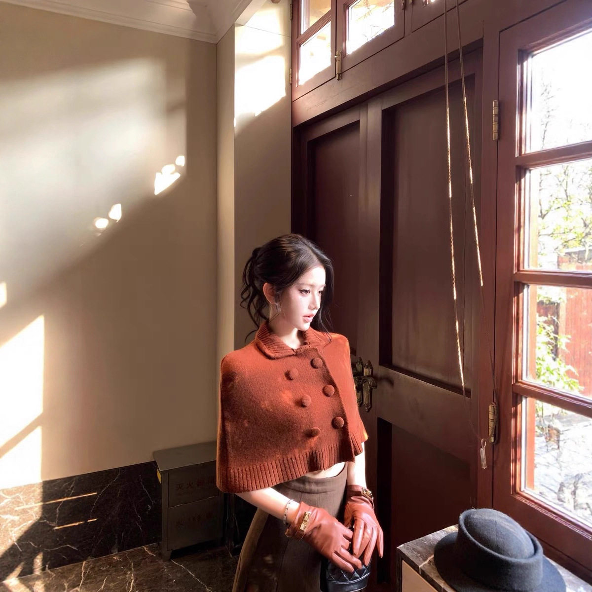 JAYKY YANG奥黛小姐双排扣羊毛翻领罩衫女罗纹针织百褶裙套装图片