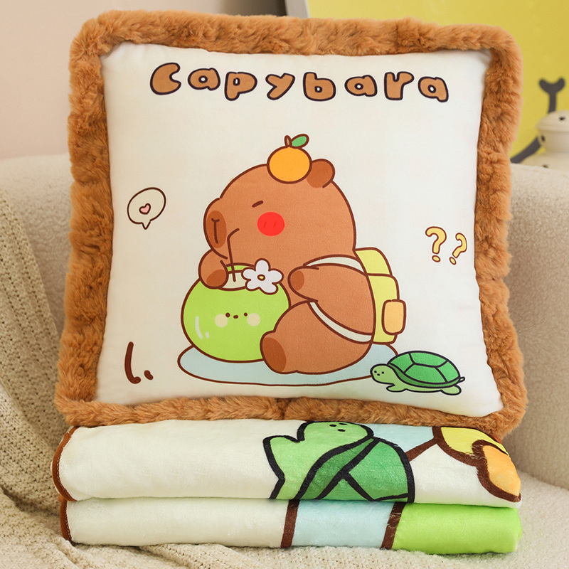 抱枕毯卡通卡皮巴拉午休靠枕盖毯车用空调毯子二合一儿童午睡毛毯