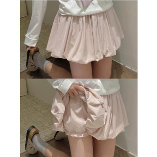 粉色花苞短裙女夏季2026新款百搭灯笼a字防走光小个子蓬蓬半身裙